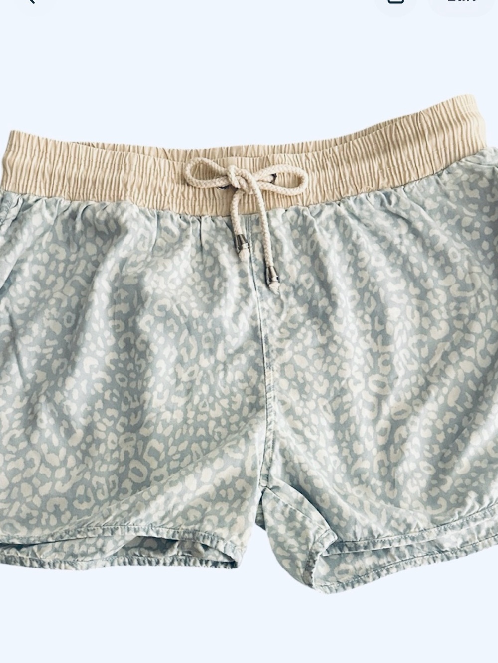 Blue and White Leopard Print Drawstring  
3” Inseam Shorts